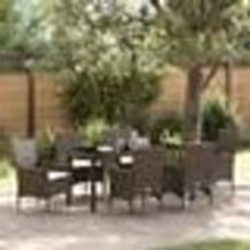 vidaXL Ensemble de salle à manger jardin 7 pièces avec coussins marron en poly rotin