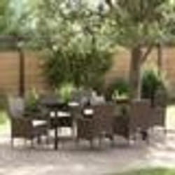 vidaXL Ensemble de jardin 7 pièces avec coussins en poly rotin marron