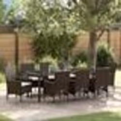vidaXL Ensemble de salle à manger de jardin 9 pièces avec des coussins en poly rotin marron