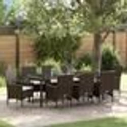 vidaXL Ensemble de salle à manger de jardin 9 pièces avec des coussins en poly rotin marron