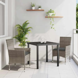 vidaXL Set de jardin 3 pièces avec coussins en poly rattan gris