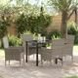vidaXL Ensemble de salle à manger de jardin 5 pièces avec des coussins en poly rotin gris
