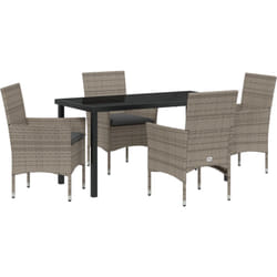 Ensemble de salle à manger de jardin de 5 pièces avec coussins en résine tressée grise, Table de jardin noire 140x80x73 cm en verre trempé Vidaxl