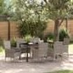 vidaXL Ensemble de salle à manger de jardin 7 pièces avec coussins gris en poly rotin