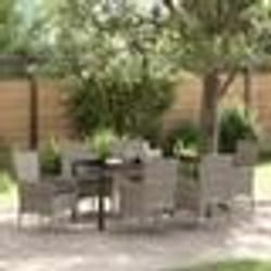 vidaXL Ensemble de salle à manger de jardin 7 pièces avec coussins gris en poly rotin