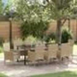 vidaXL Ensemble de salle à manger de jardin 9 pièces avec coussins en rattan synthétique beige.