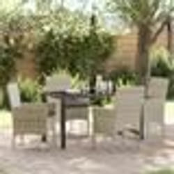 vidaXL Set de salle à manger de jardin 5 pièces avec coussins gris clair en rotin synthétique