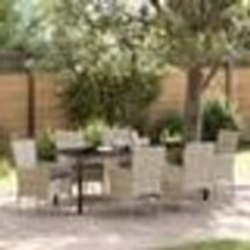 vidaXL Ensemble de repas de jardin 7 pièces avec coussins gris clair en poly rotin