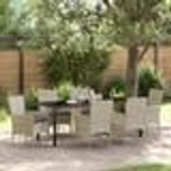 vidaXL Ensemble de repas de jardin 7 pièces avec coussins gris clair en poly rotin
