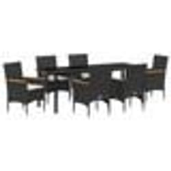 vidaXL Ensemble de jardin de 7 pièces avec coussins en poly rotin noir