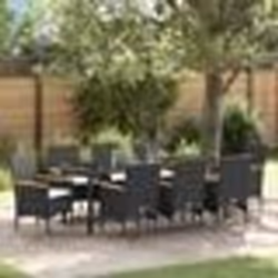 vidaXL Ensemble de jardin 9 pièces avec coussins, rattan poly noir