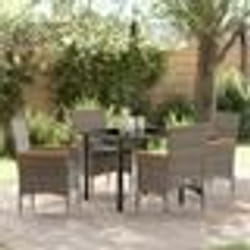 vidaXL Set de jardin 5 pièces avec coussins gris en poly rotin