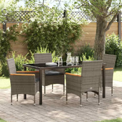 vidaXL Set de salle à manger de jardin 5 pièces avec coussins gris en poly rotin