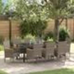 vidaXL Ensemble de salle à manger de jardin 9 pièces avec des coussins en poly rotin gris