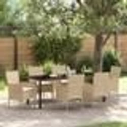 vidaXL Ensemble de salle à manger de jardin 7 pièces avec coussins beige en polyrotin