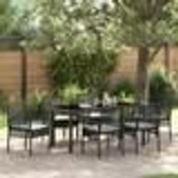 vidaXL Ensemble de Salle à Manger de Jardin de 7 Pièces avec Coussins en Rattan Synthétique Noir