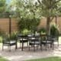vidaXL Ensemble de salle à manger de jardin 7 pièces avec coussins Noir Poly Rotin