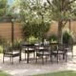 vidaXL Ensemble de Salle à Manger de Jardin 7 Pièces avec Coussins en Rattan Poly Marron