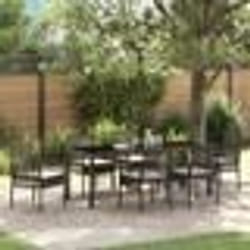 vidaXL Ensemble de Salle à Manger de Jardin 7 Pièces avec Coussins en Rattan Poly Marron