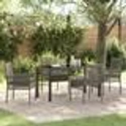vidaXL Ensemble de repas de jardin 5 pièces avec coussins Gris Poly Rattan