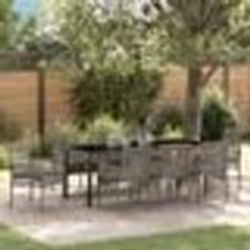 vidaXL Ensemble de Salle à Manger de Jardin de 9 Pièces avec Coussins en Poly Rattan Gris