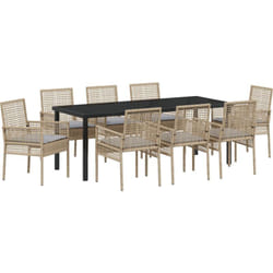Ensemble de salle à manger de jardin 9 pièces avec coussins Beige Poly Rattan Vidaxl