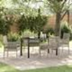 vidaXL Ensemble de Salle à Manger de Jardin de 5 Pièces avec Coussins Gris Clair Poly Rattan