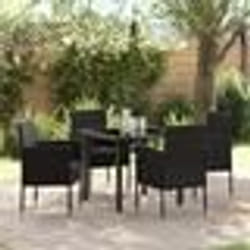 vidaXL Set de salle à manger de jardin de 5 pièces avec coussins en rattan poly noir