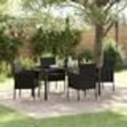 vidaXL Ensemble de Salle à Manger de Jardin 5 Pièces avec Coussins Noir Poly Rattan