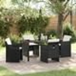 vidaXL ensemble de jardin 5 pièces avec coussins, en poly rotin noir