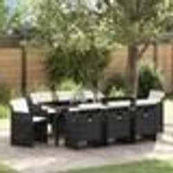 vidaXL Ensemble de salle à manger de jardin 9 pièces avec coussins en poly rotin noir