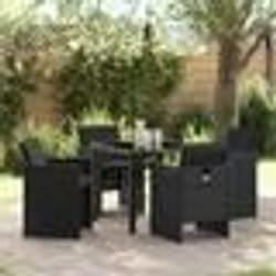 vidaXL Ensemble de salle à manger de jardin 5 pièces avec coussins en poly rotin noir