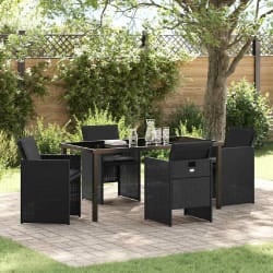 vidaXL Ensemble de salle à manger de jardin 5 pièces avec coussins noirs en rattan tressé.