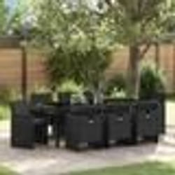 vidaXL Set de salle à manger de jardin 9 pièces avec coussins - Noir en poly rotin