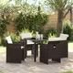 vidaXL Ensemble de salle à manger de jardin 5 pièces avec coussins marron en poly rattan