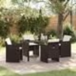 vidaXL Ensemble de salle à manger de jardin 5 pièces avec coussins en poly rattan marron