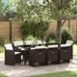 vidaXL Ensemble de repas de jardin de 9 pièces avec coussins en poly rotin marron.