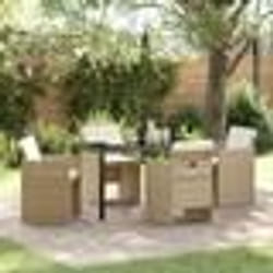 vidaXL Set de salle à manger de jardin 5 pièces avec coussins beige en rattan synthétique