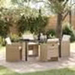 vidaXL Ensemble de jardin de 5 pièces avec coussins beiges en poly rotin