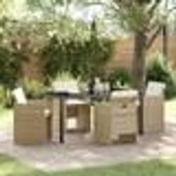 vidaXL Ensemble de jardin de 5 pièces avec coussins beiges en poly rotin
