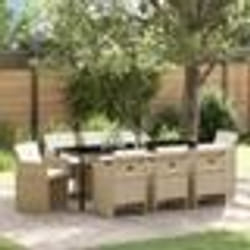 vidaXL Ensemble de salle à manger de jardin 9 pièces avec coussins beige en rotin synthétique