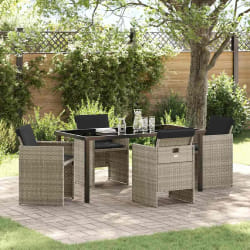 vidaXL Set de salle à manger de jardin 5 pièces avec coussins gris clair en poly rotin