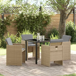 vidaXL Ensemble de jardin 5 pièces avec coussins en rotin synthétique beige.