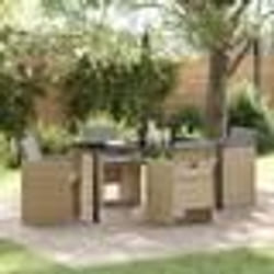 vidaXL Set de salle à manger de jardin 5 pièces avec coussins en poly rotin beige