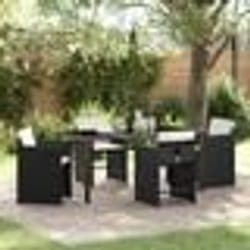 vidaXL Ensemble de salle à manger de jardin de 5 pièces avec coussins en poly rotin noir