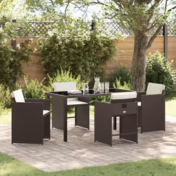 vidaXL Ensemble de Salle à Manger de Jardin 5 Pièces avec Coussins Marron Poly Rattan