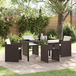 vidaXL Ensemble de Salle à Manger de Jardin 5 Pièces avec Coussins Marron Poly Rattan