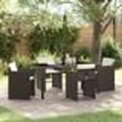 vidaXL Ensemble de salle à manger de jardin 5 pièces avec coussins marron poly rattan