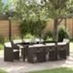 vidaXL Pack de salle à manger de jardin 9 pièces avec coussins - Poly Rattan marron