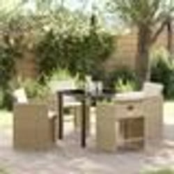 vidaXL Set de salle à manger de jardin 5 pièces avec coussins beige en poly rattan